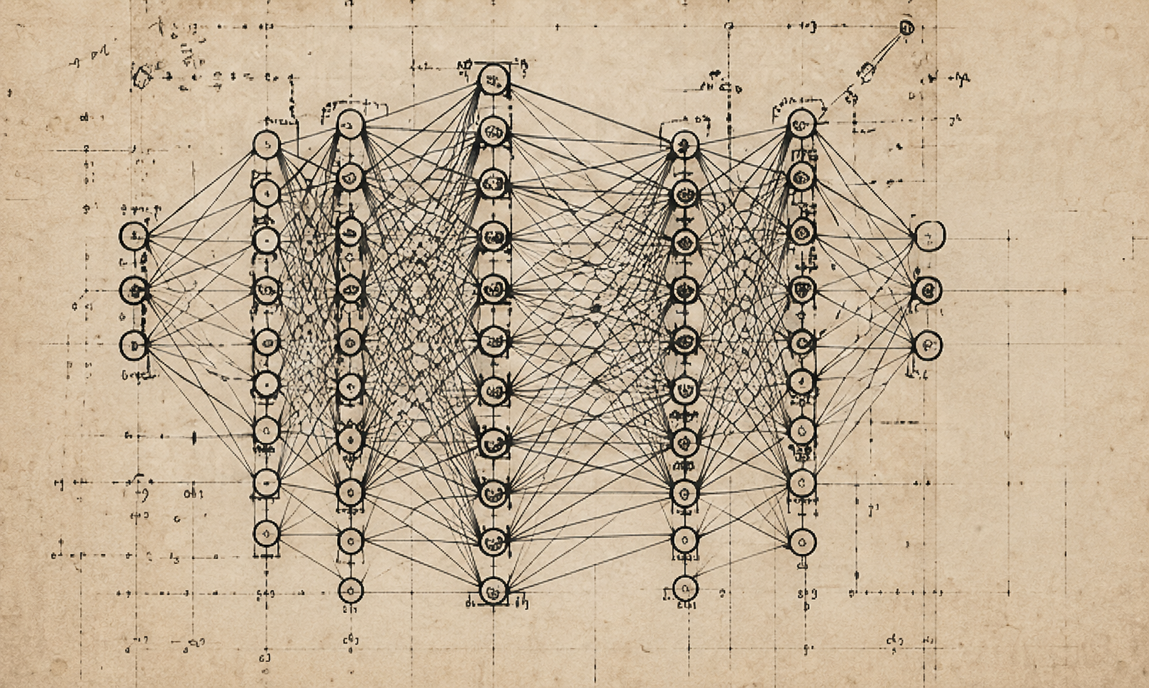 Vintage diagram of a deep neural network